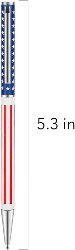 6pcs Slim Metal Retractable Ballpoint Pens,Silver Gold Patriotic American Flag - TTpen