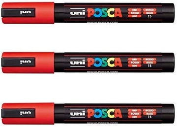 UNI POSCA PC-5M Posca Acrylic Paint Marker Red 3 Pack