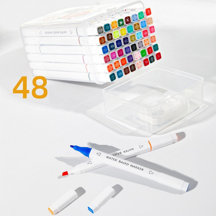 48-Color Dual-Tip Water-Based Art Markers for Kids Square Barrel