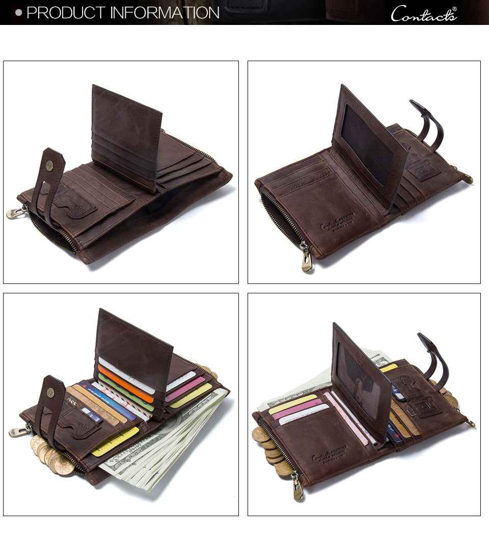 Men Leather Trifold Wallet RFID Blocking