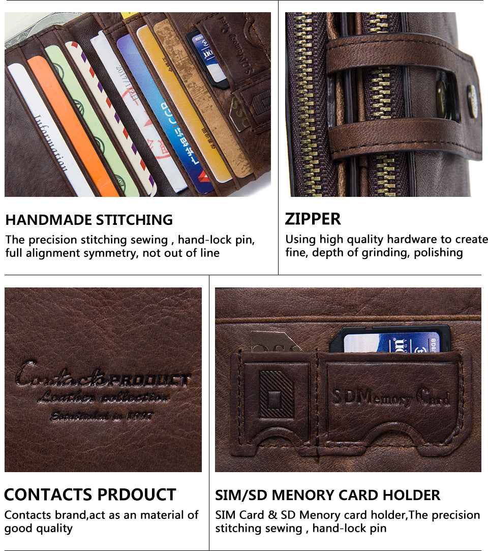 Men Leather Trifold Wallet RFID Blocking
