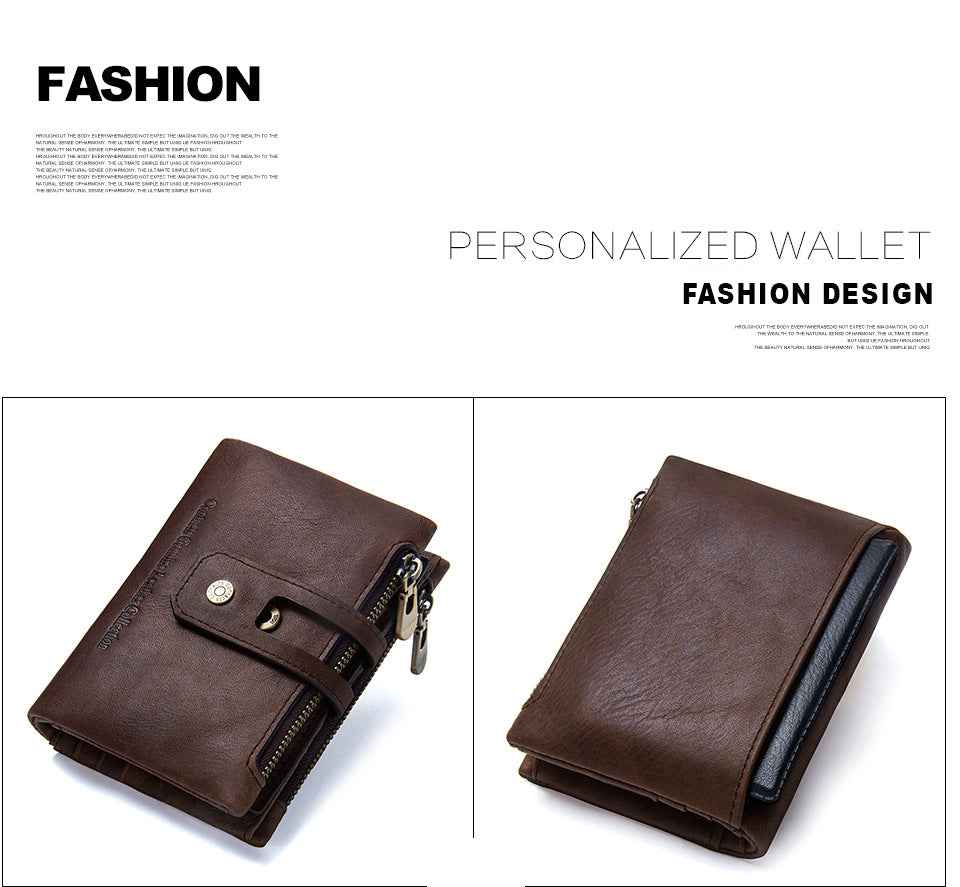 Men Leather Trifold Wallet RFID Blocking
