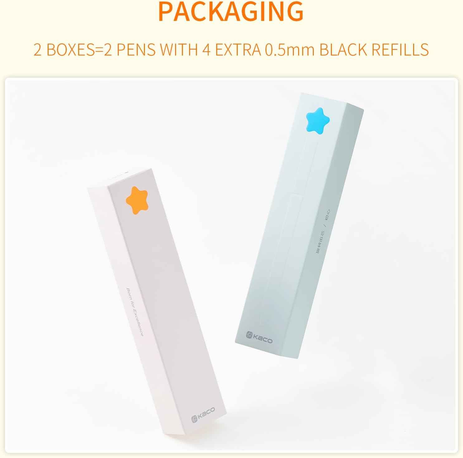 Kaco FIRST Star Gel Pens with Extra 4 Black Ink Refills (Orange+Blue) - TTpen