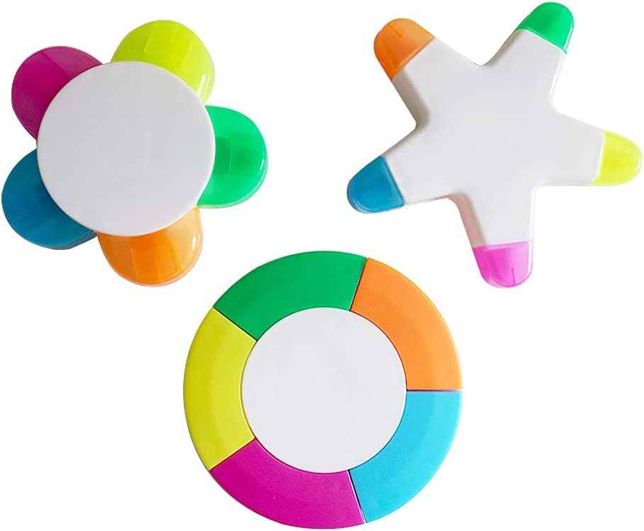 3 Pack Fluorescent Highlighters,Petal,Star Flower,Round Shape - TTpen