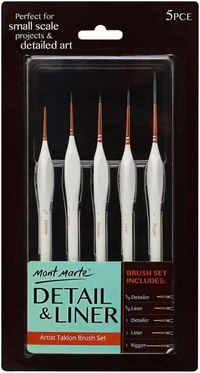 Mont Marte 5pcs Detailed Liner Artist Taklon Brush Set - TTpen