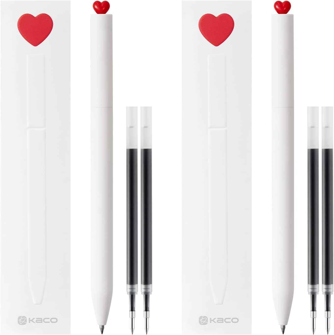 Kaco FIRST Gel Ink Pens,Cute Heart with Extra 4 Black Refills (2 White) - TTpen