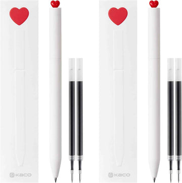 Kaco FIRST Gel Ink Pens,Cute Heart with Extra 4 Black Refills (2 White) - TTpen