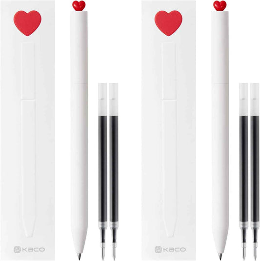 Kaco FIRST Gel Ink Pens,Cute Heart with Extra 4 Black Refills (2 White) - TTpen