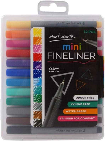 Mont Marte Mini Fineliner 12pcs Set,Tri Grip,Odour Free - TTpen