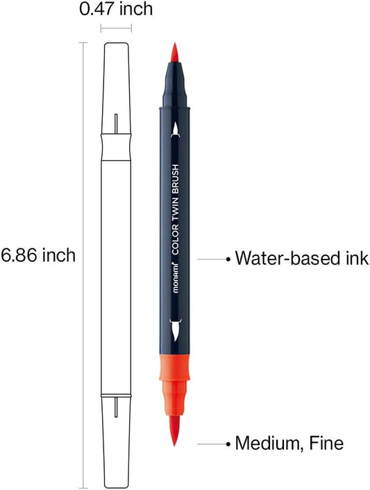 MONAMI Color Twin Brush Marker Pens,Flower Color  6-Pack