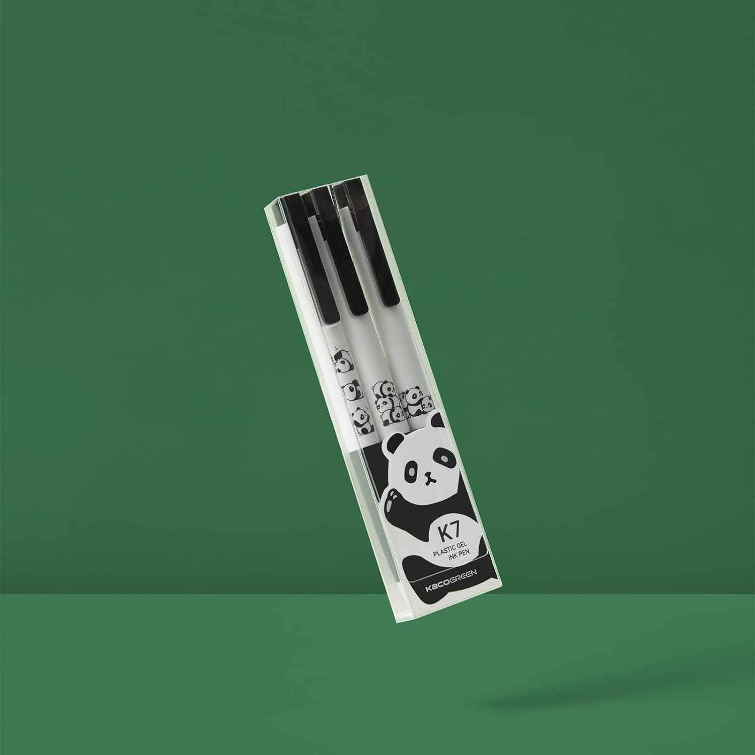 Kaco K7 Gel Ink Pens Cute Panda Black Ink 0.5mm Fine Point 3 Pack - TTpen