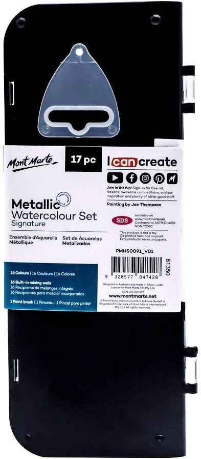 MONT MARTE Metallic Watercolor Pearl Paint Set,16 Colors,1 Paint Brush - TTpen