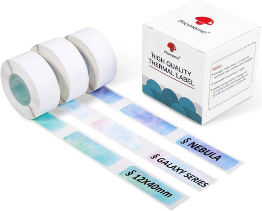 Phomemo D30 Adhesive Galaxy Label Paper (12mm X 40mm) White,3 Roll - TTpen
