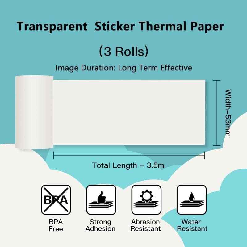 Phomemo Transparent Adhesive Thermal Sticker Paper 50mm for T02 M02 M04S Printer - TTpen