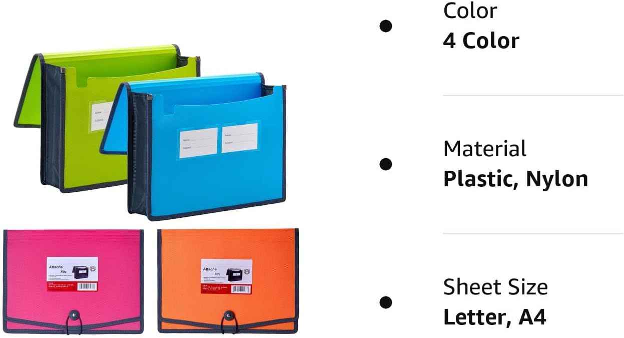 4 Colors Plastic Expanding File Wallet Document Organizer A4 Letter Size - TTpen