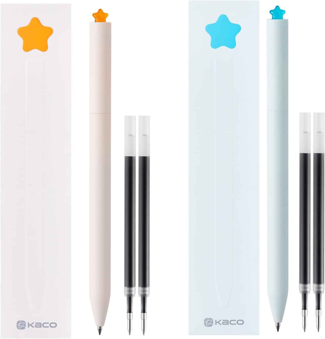 Kaco FIRST Star Gel Pens with Extra 4 Black Ink Refills (Orange+Blue) - TTpen