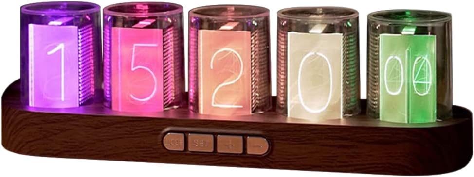 Simulation Nixie Tube Clock,RGB LED Desk Clock Wood