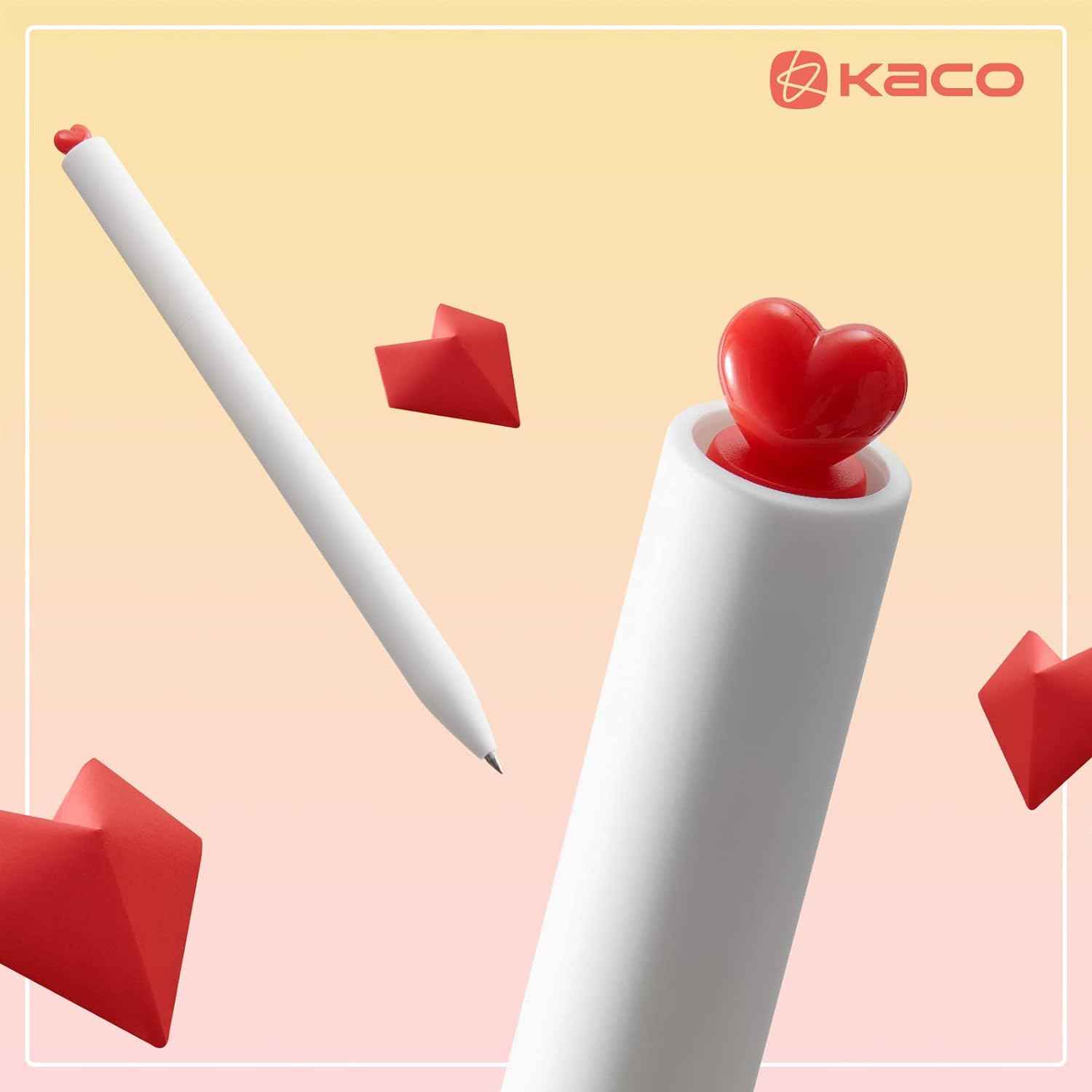 Kaco FIRST Gel Ink Pens,Cute Heart with Extra 4 Black Refills (2 White) - TTpen