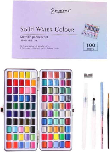 GIORGIONE 100 Solid Watercolor Paint Set with Water Brush Pen - TTpen