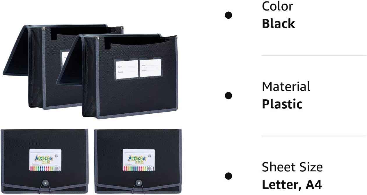 4 Pack Plastic Expanding File Wallet Document Organizer A4 Letter Black - TTpen