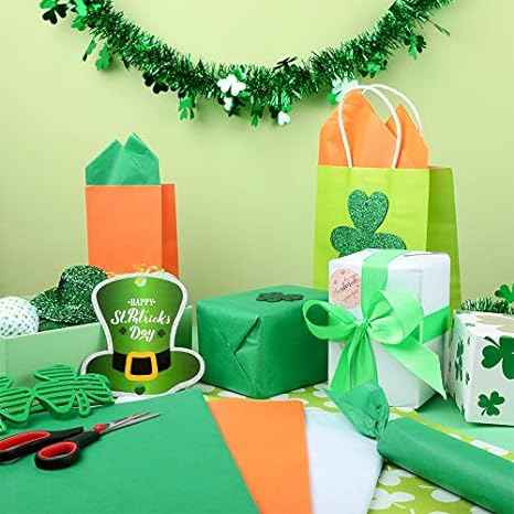 100 Sheets Tissue Wrapping Paper for DIY Crafts 35x50cm Green White Orange - TTpen