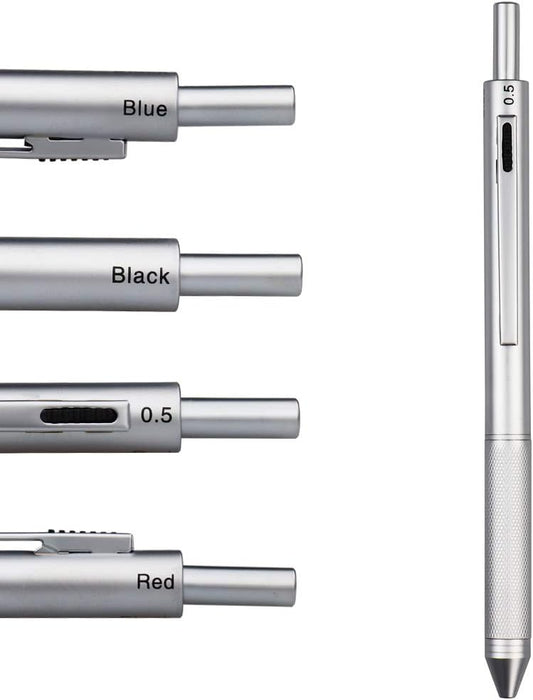 4 in 1 Multifunction Pen,3 Color Ink Ball Pen,0.5mm Mechanical Pencil Silver