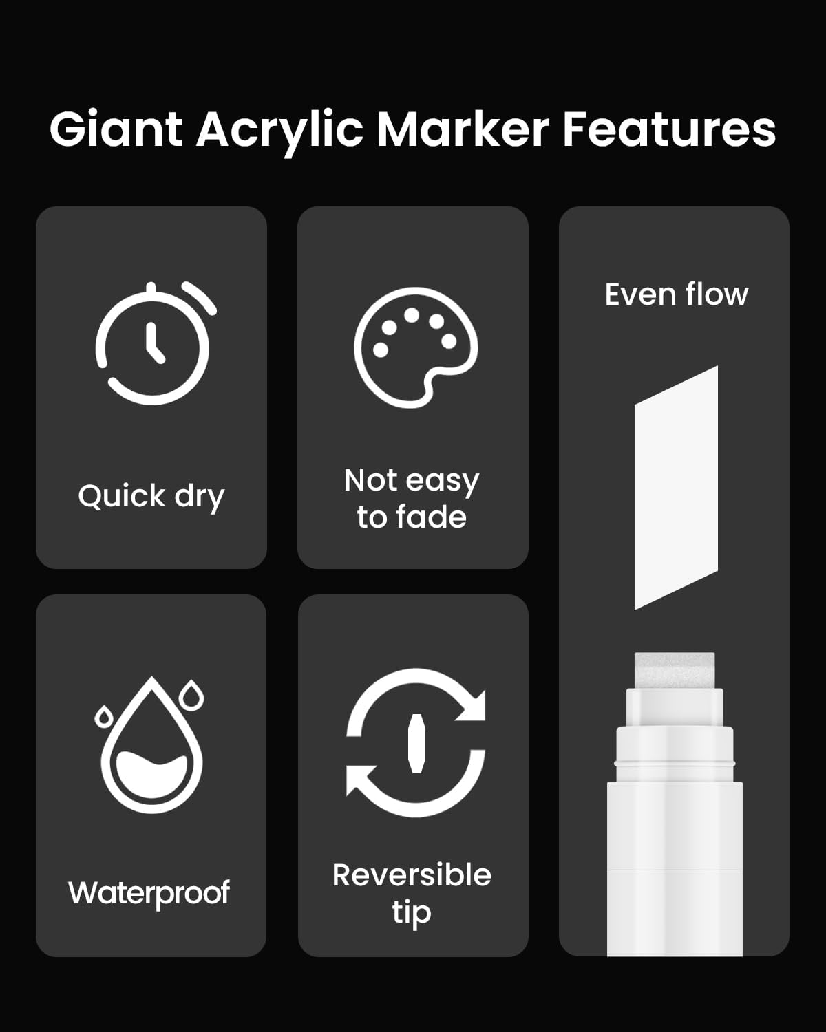 6Pcs White Jumbo Graffiti Markers 15mm Wide Tip Acrylic Paint Pen