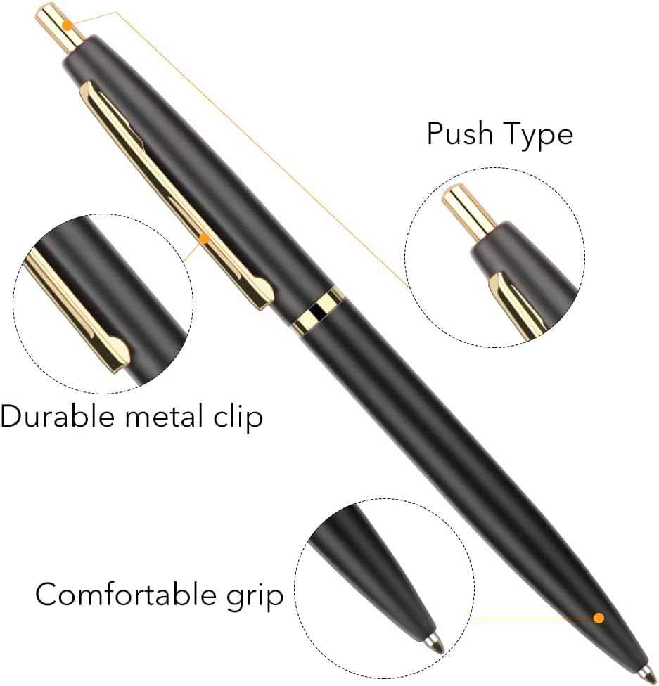 6 Pack Gold Click Ballpoint Pens - Black ink Medium Point - TTpen