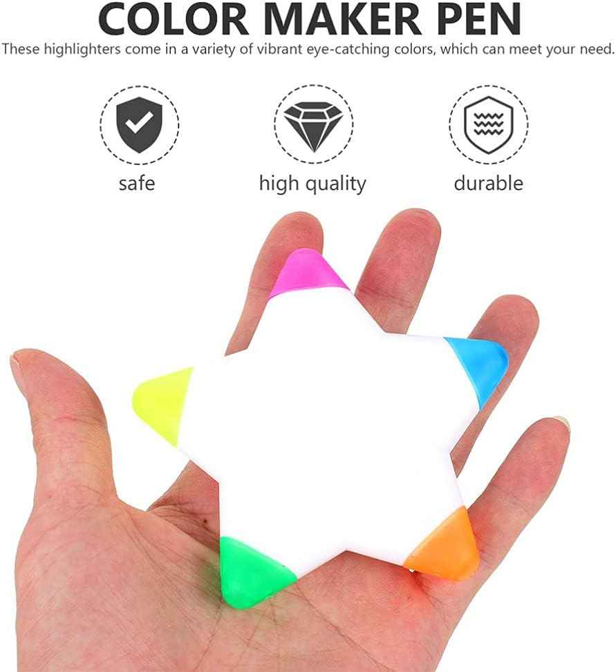 10Pcs Star Shape Watercolor Highlighter 5 In 1 Color Fluorescent Pens - TTpen