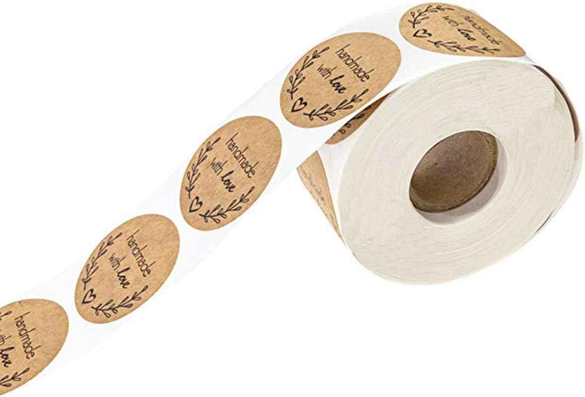1000Pcs Kraft Sticker Paper Adhesive Labels Handmade with Love Stickers 1 Inch - TTpen