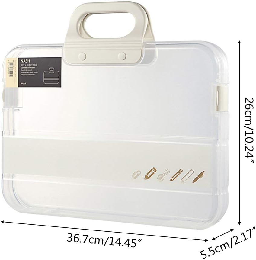 Portable Plastic Transparent A4 File Folder Box Case White
