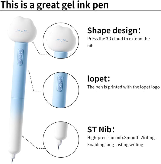 LOPET 4Pcs Cute Fluffy Clouds Retractable Gel Pens 0.5mm Black Ink