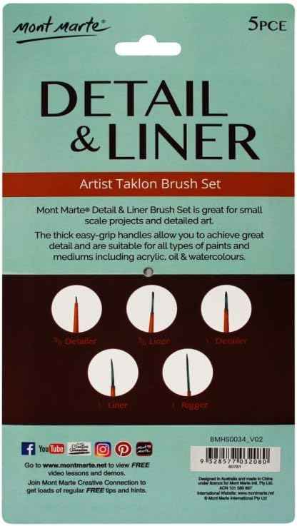 Mont Marte 5pcs Detailed Liner Artist Taklon Brush Set - TTpen