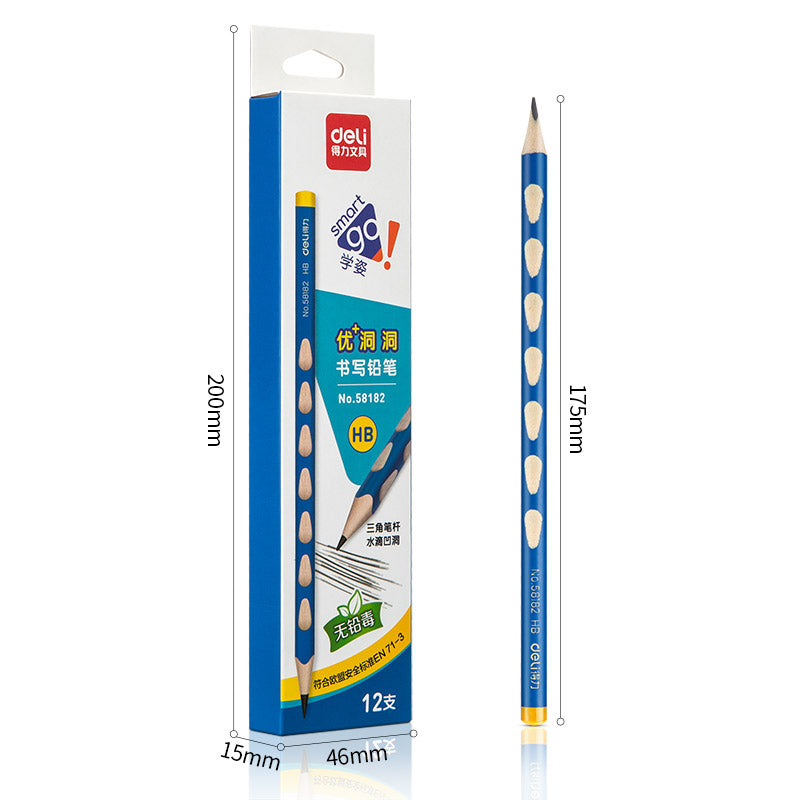 DELI Triangular Pole with Grip Correction HB Wood Pencils for Kids