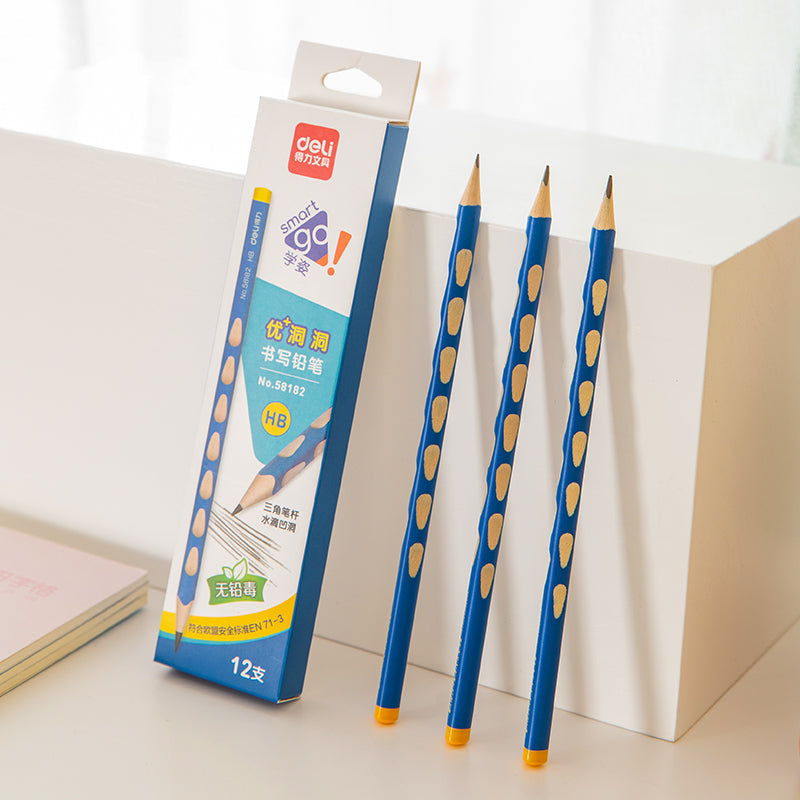 DELI Triangular Pole with Grip Correction HB Wood Pencils for Kids