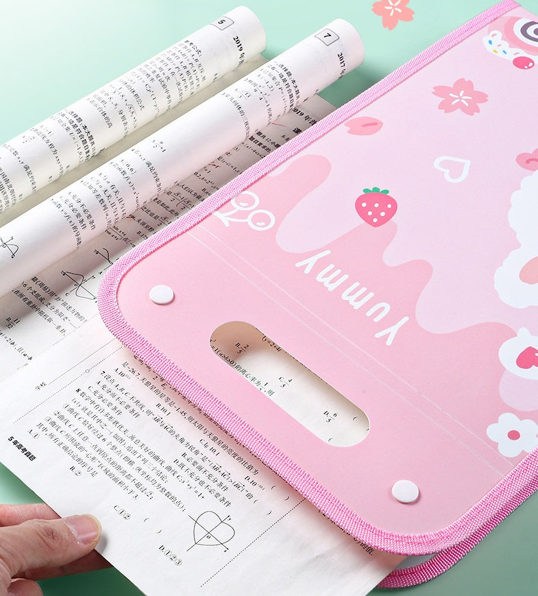 4pcs Cute Rabbit Vertical A4 File Folders with Handle 15 Pockets