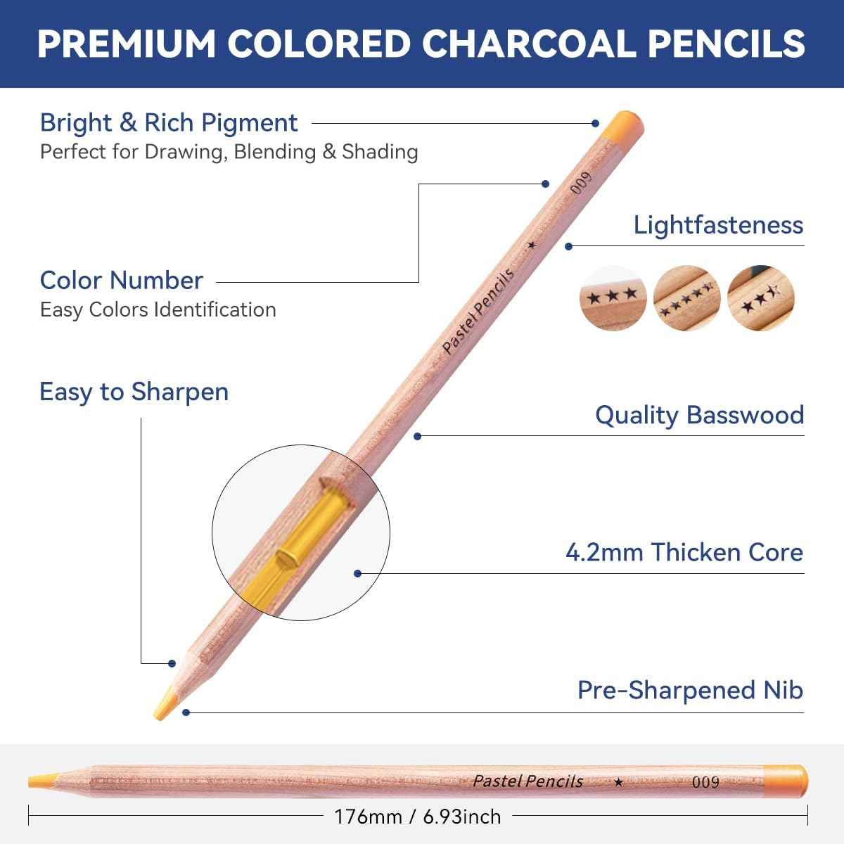 NYONI Professional 24 Pastel Chalk Colored Charcoal Pencils - TTpen