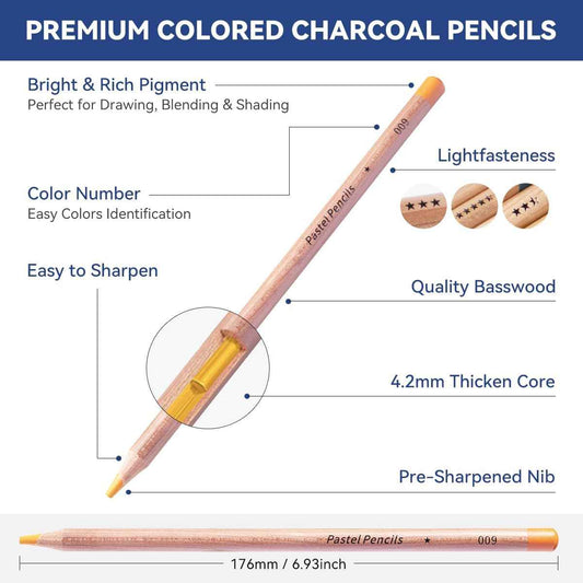NYONI Professional 24 Pastel Chalk Colored Charcoal Pencils - TTpen
