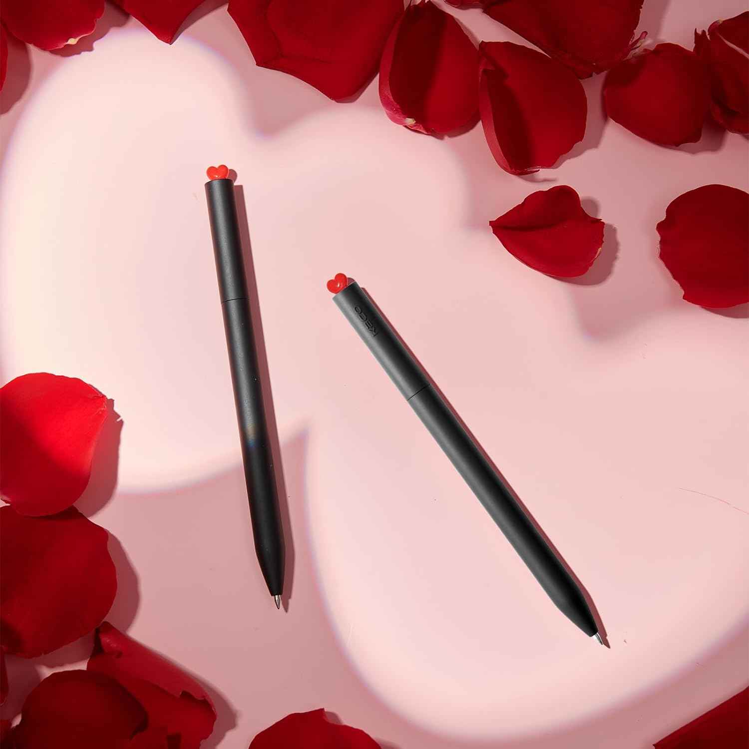 Kaco FIRST Gel Ink Pens Cute Heart with Extra 4 Black Refills (2 Black) - TTpen