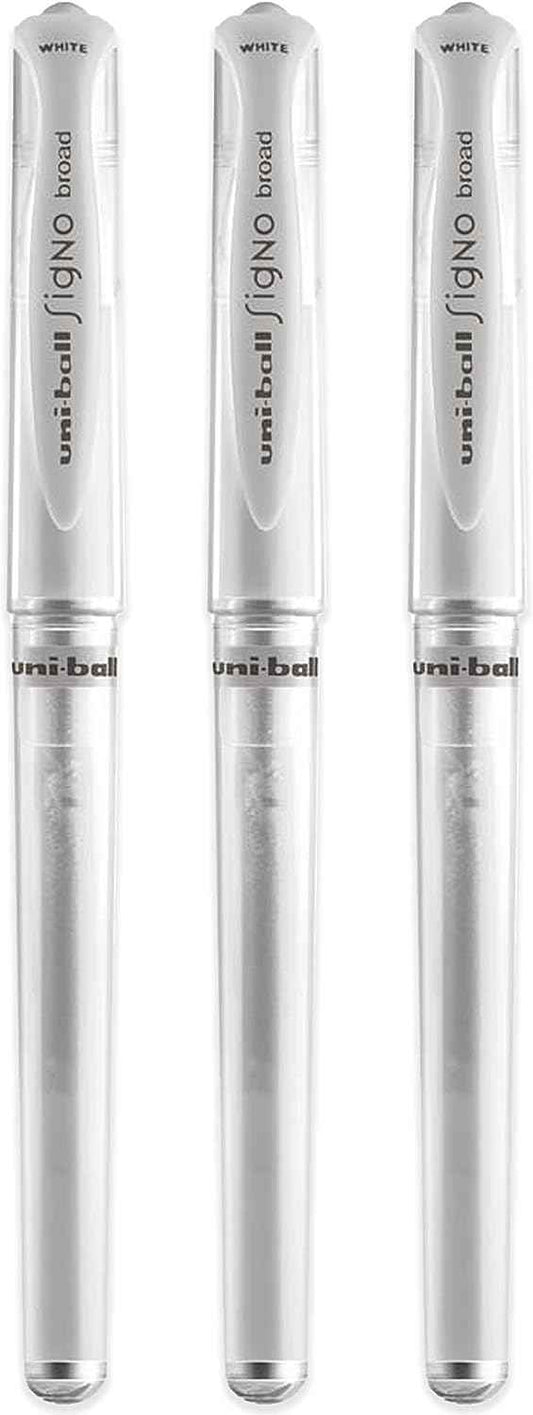 Uni-Ball UM 153 Signo Broad Point Gel Pen White 3 Pack - TTpen