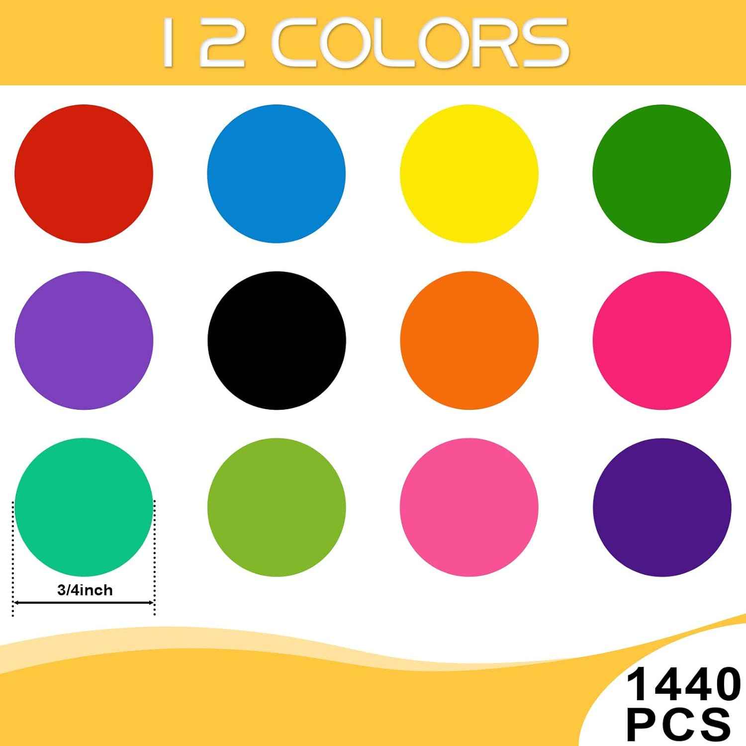 1440PCS 12 Colored Dot Stickers Labels 19mm - TTpen
