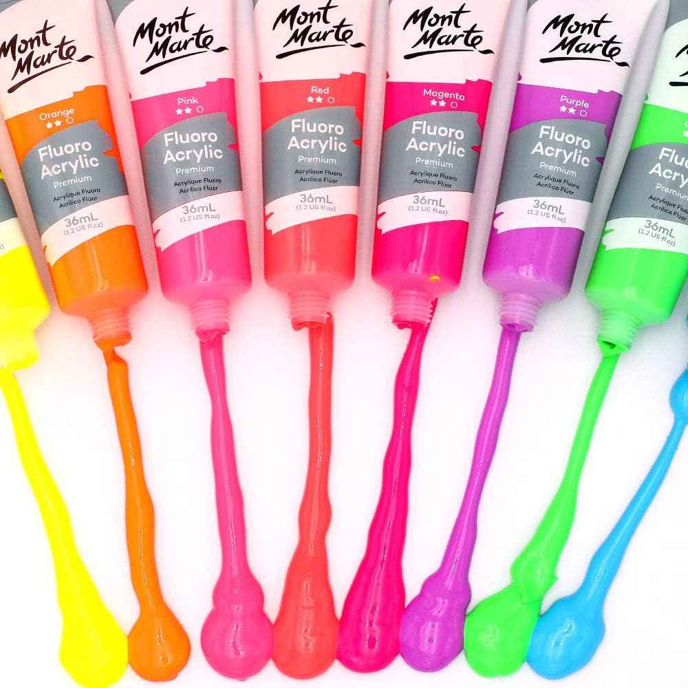 Mont Marte Fluoro Acrylic Paint Set,8 Colors,36ml Tube - TTpen