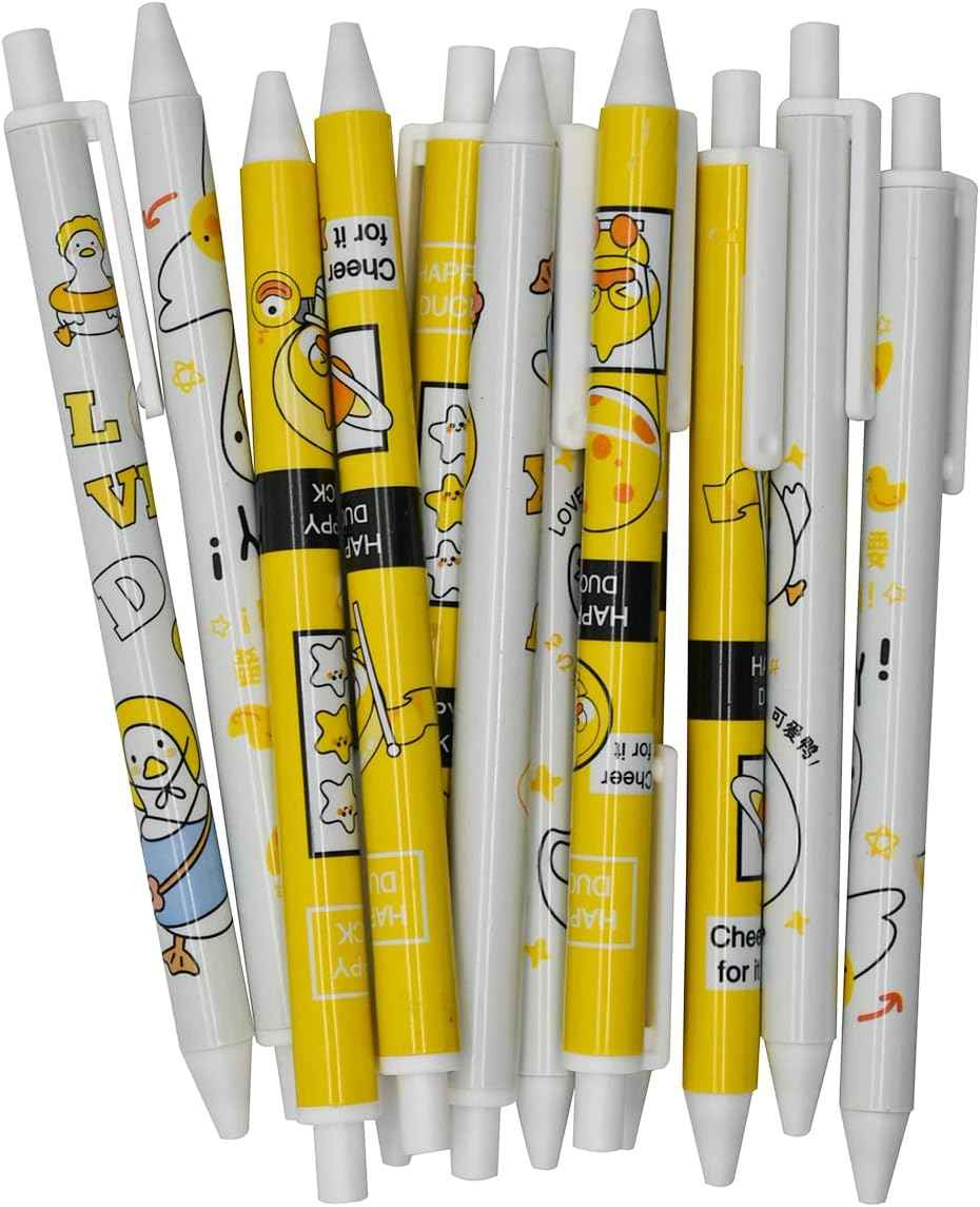 12PCS Little Yellow Duck Print Retractable Gel Pens Black Ink For Kids - TTpen