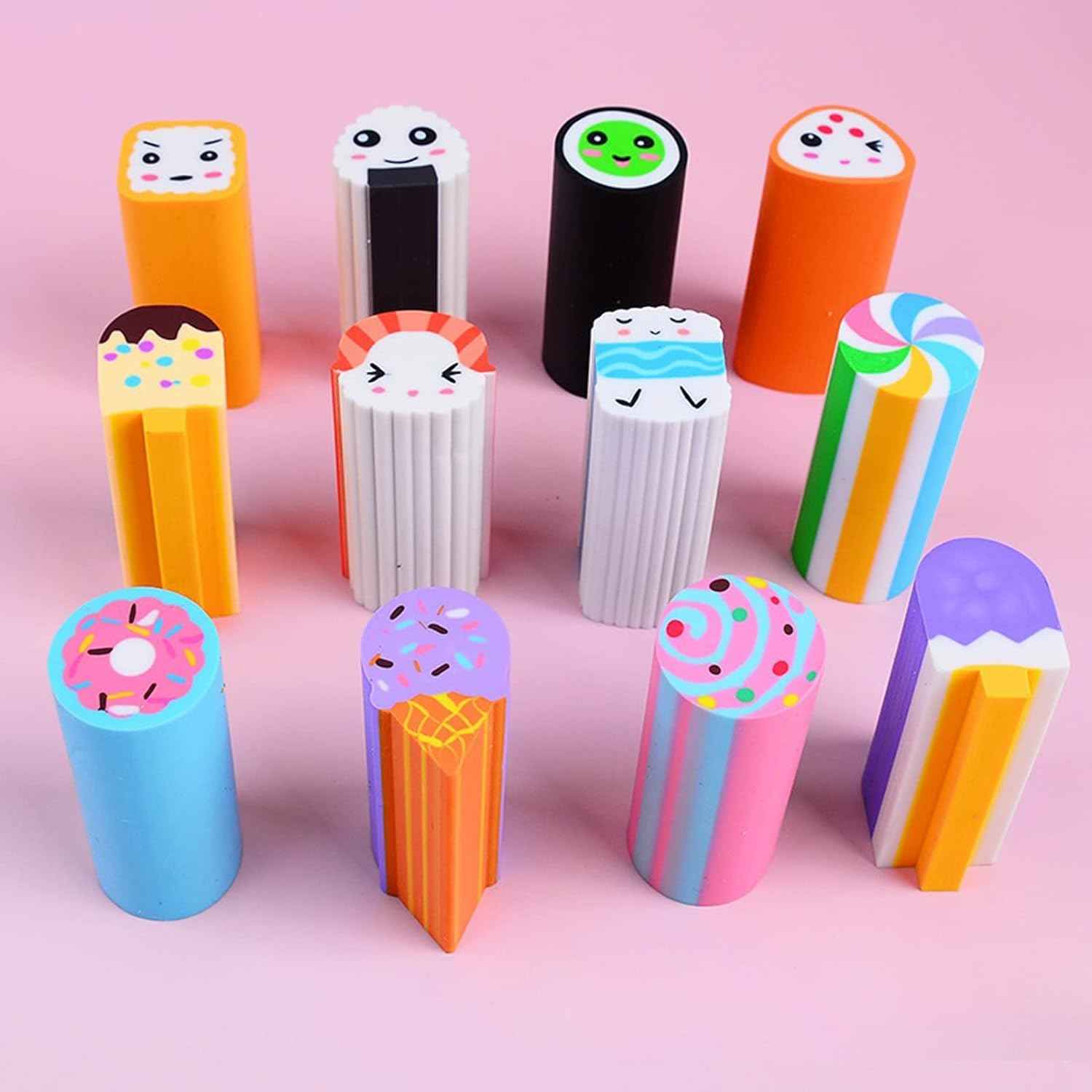 Food Sushi Desserts Long Pencil Erasers 12 Pack - TTpen