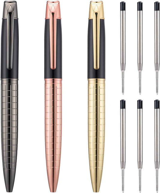 3pcs Twistable Metal Ballpoint Pens with 6 Extral Refills Set - TTpen
