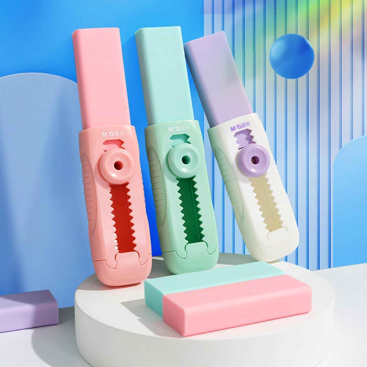 M&G 4+1 Pack Sliding Retractable Eraser with Sleeve and 4 Refill Erasers - TTpen