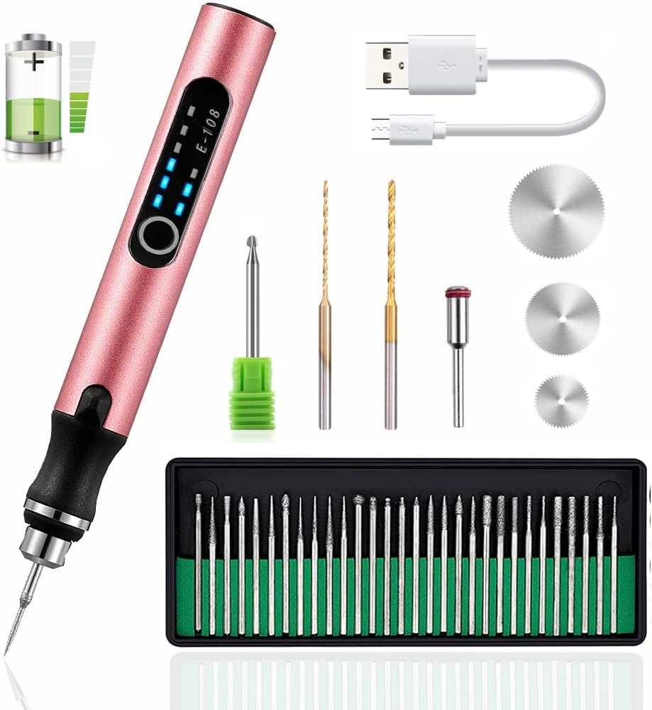 USB Rechargable MINI Jewelry Engraving Machines Pen with 35bits Pink