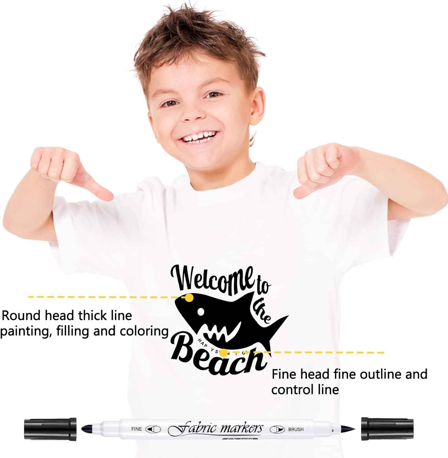 Guangna 6Pcs Fabric Markers Double Ended White Black Color - TTpen