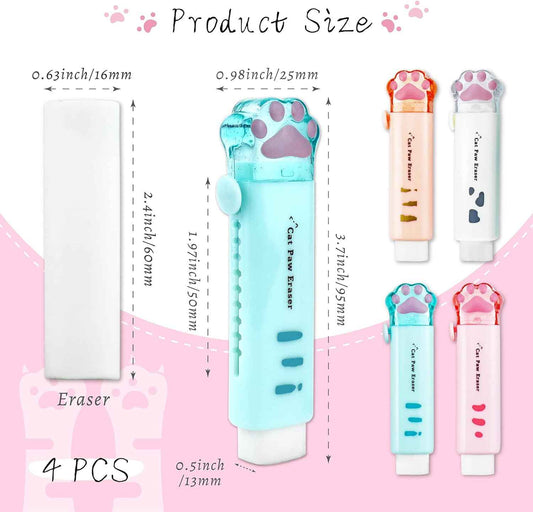 4Pcs Cat Paw Shaped Retractable Erasers Rubber - TTpen