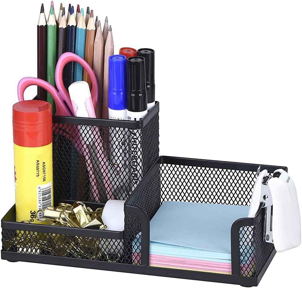 Comix Mesh Pen Pencil Holder with Post It Note Holders Desk Organizer - TTpen